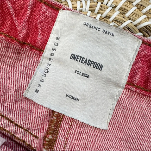 One Teaspoon Junkyard Relaxed Mini Denim Skirt Distressed in Organic Red Size 28 - Picture 10 of 13